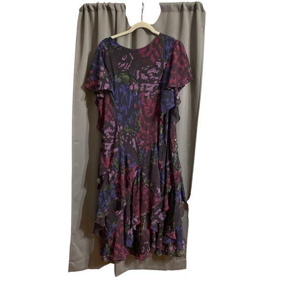 MAGGIE BARNES WO SIZE 28 FLOWEY DRESS PURPLE MAGENTA SEQUIN ACCENTS EUC - Picture 9 of 11